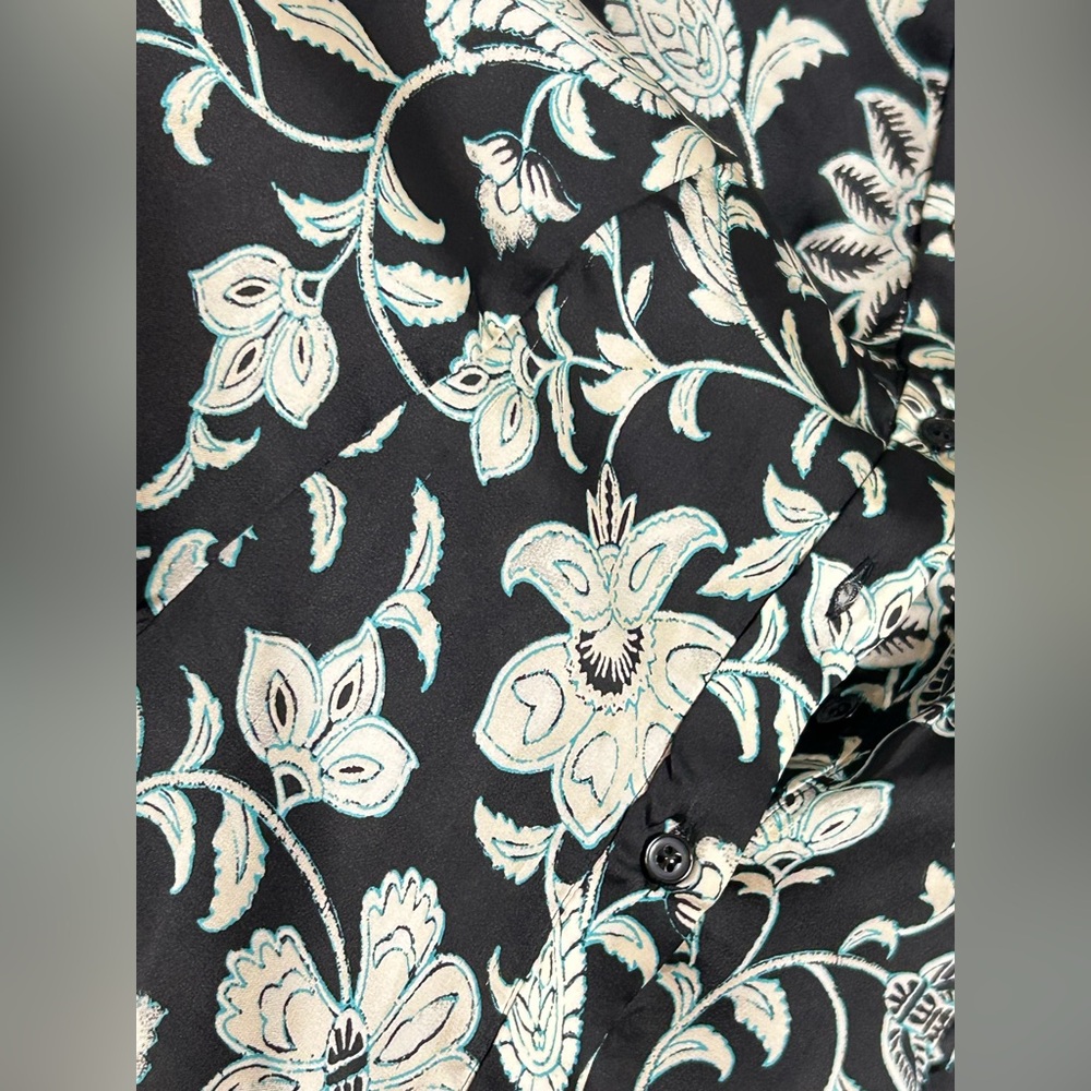 ZARA Floral Satin Effect Long Sleeve Shirt Dress Black White Size XL Fall Style - Picture 14 of 16